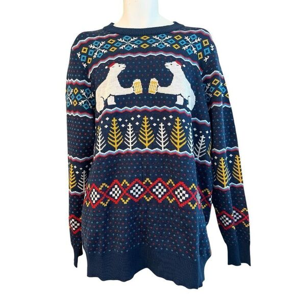 Tipsy Elves Mens XXLPolar Bear Cheering Beer Ugly Christmas Sweater New - Picture 1 of 4
